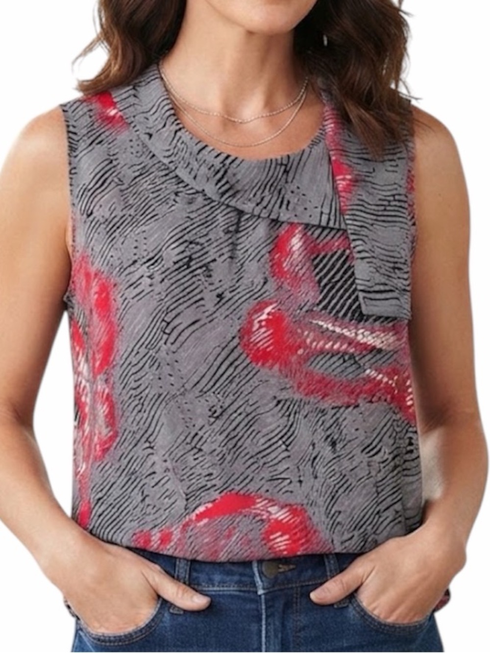 Whimsigoth Dark Floral Cowl Neck Sleeveless Blouse Quintessential Large